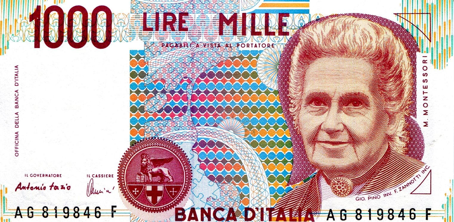 ITALY 1000 1,000 MIL LIRE P114 1990 PRE EURO MONTESSORI UNC ITALIAN MONEY NOTE 